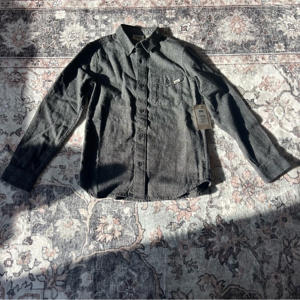 VANS Chamois Cloth FLANNEL Long Sleeve Shirt Dark Charcoal Gray Black Kids Sz S